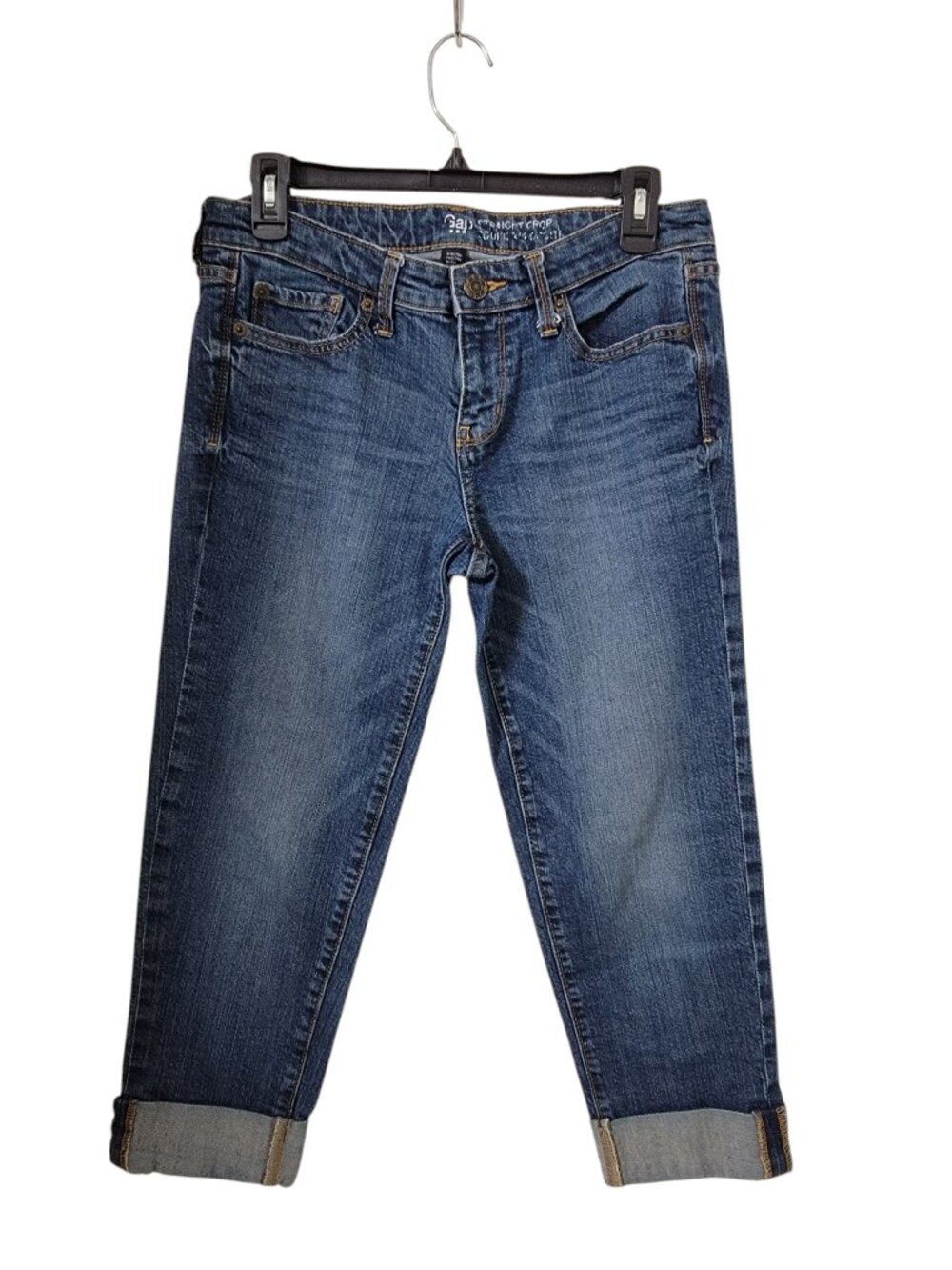 GAP Size 6/28 Medium Wash Straight Crop Denim Jeans with Cuffed Hems